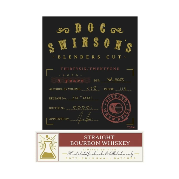 Doc Swinson’s 5 yr Blenders Cut Straight Bourbon Whiskey 750ml