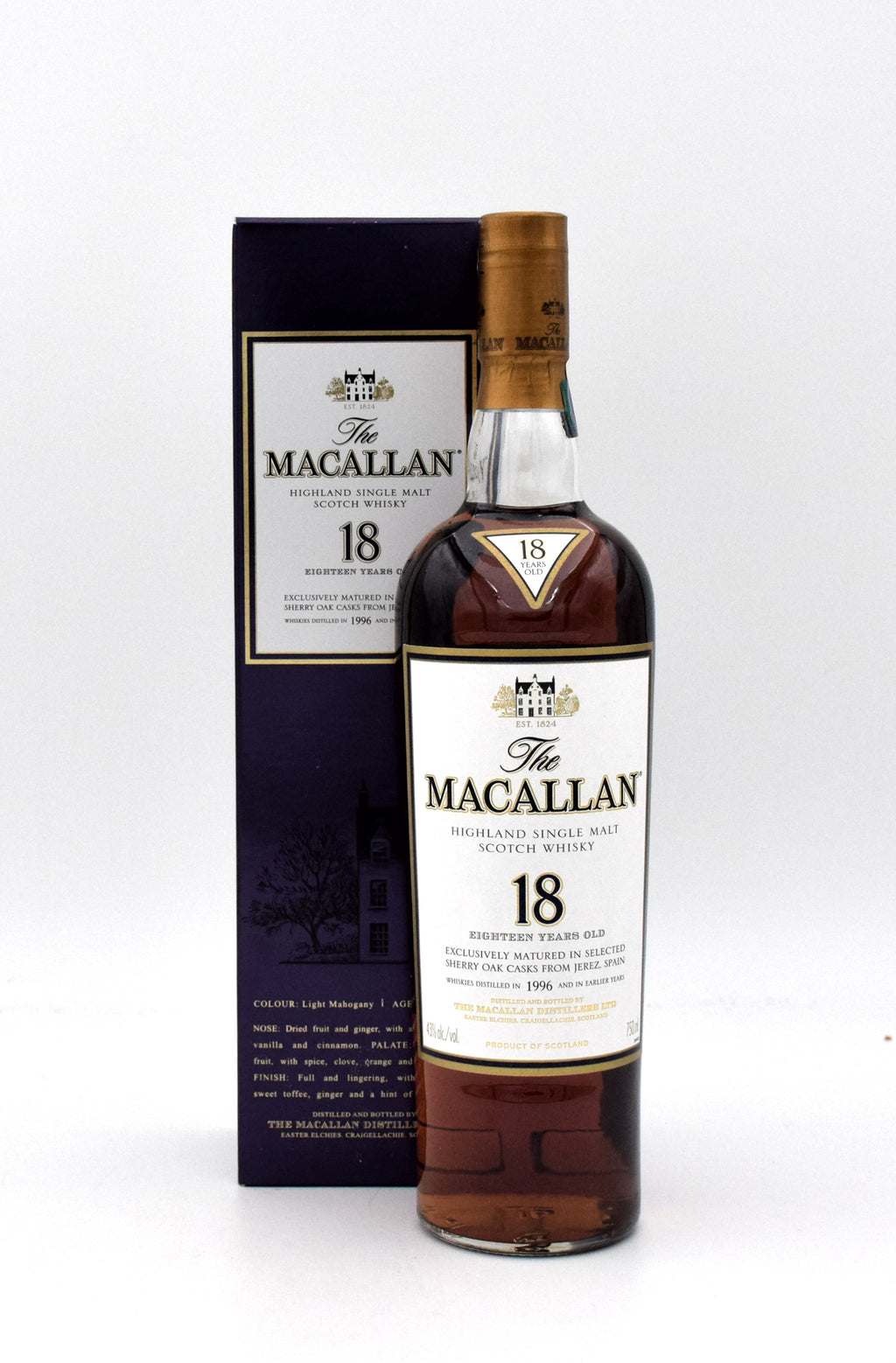 Macallan 18 Year Sherry Oak Scotch Whisky (Distilled in 1996)